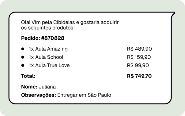 Lista organizada com itens, quantidades e total do pedido